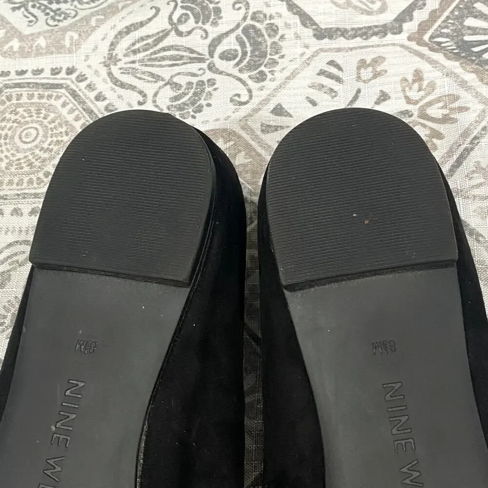 Nine West Black Suede Zappoli Loafer Ballet Flats Comfort Classic Size 8.5 M